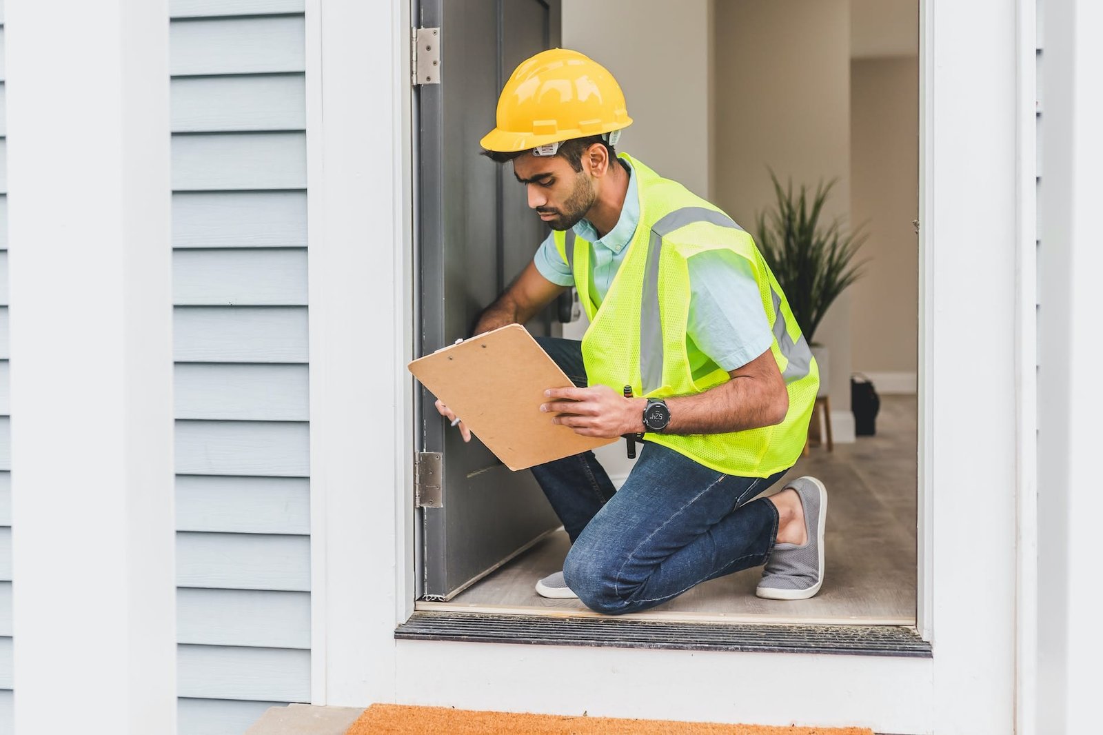 man in yellow safety reflective vest with hard hat How to Prepare for a Home Inspection