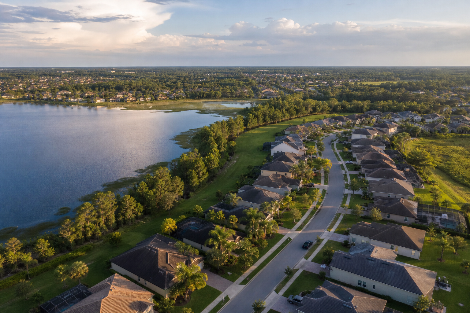 Land O' Lakes Florida homes beside a freshwater lake